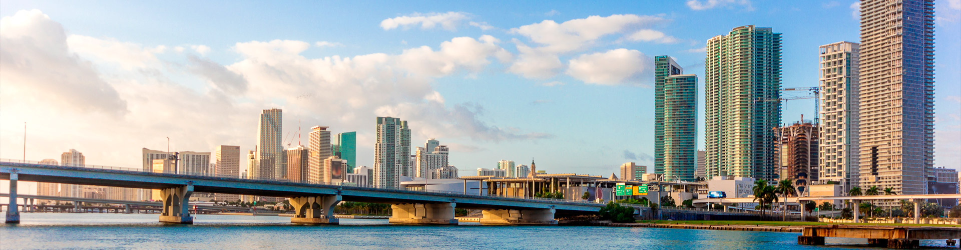 View of the Miami skyline with the bay bridge