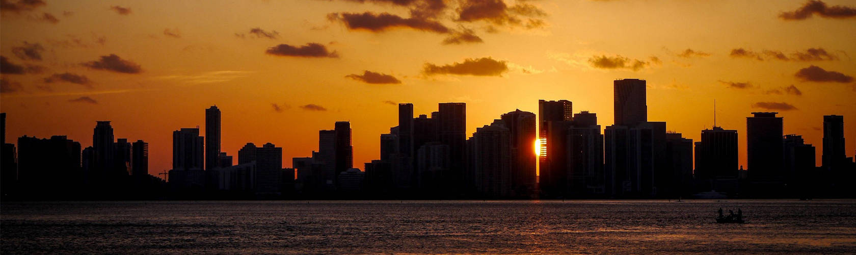 Panoramic view of the Miami skyline at sunset